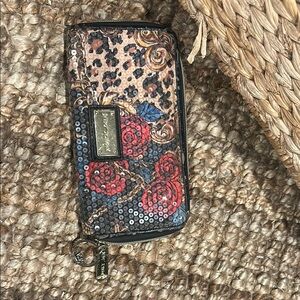 Betsey Johnson XOXO Betsey Rose Cheetah Floral Sequenced Long Wallet